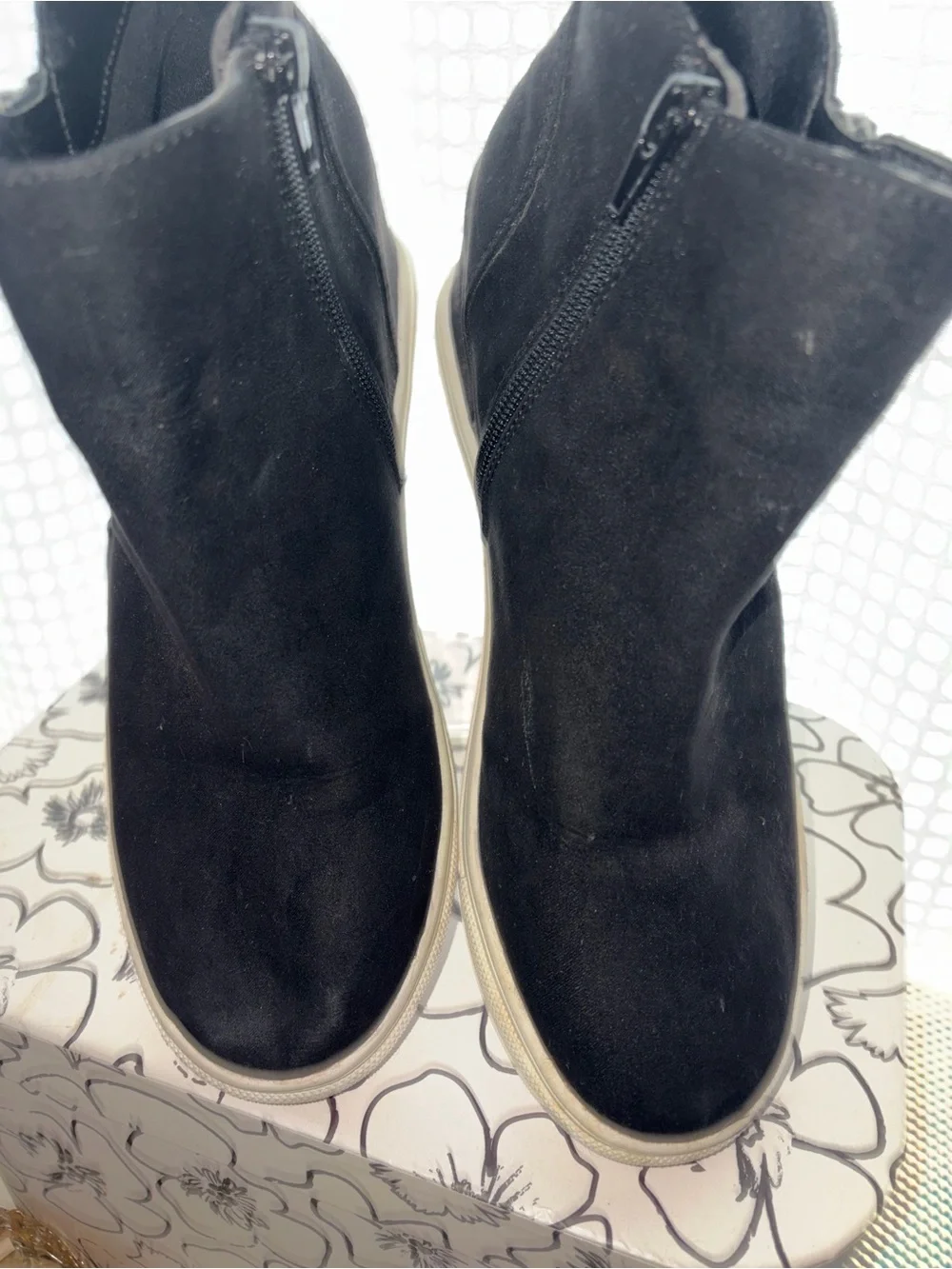Madden Girl Black Suede Wedge Ankle Sneakers with Side Zipper